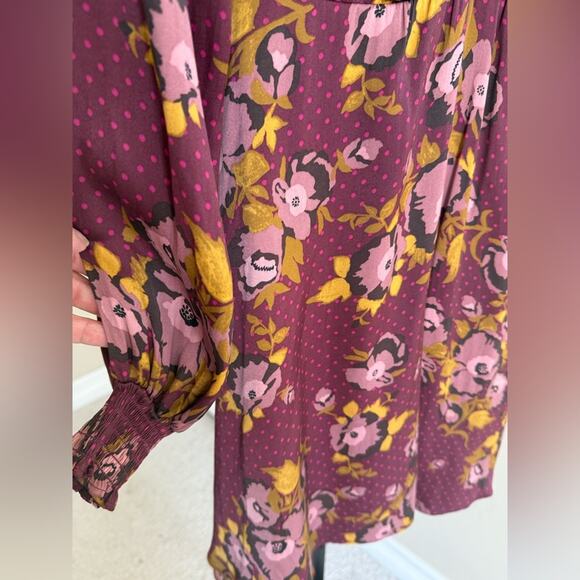 Free People Morning Light Mini Dress Women’s Size 2 Floral Polka Dot Long Sleeve - Picture 4 of 9